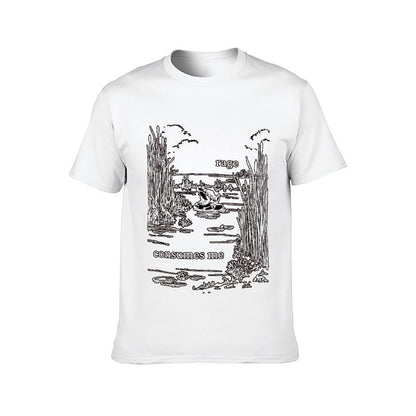 Inkmay Casual Cotton T-shirt Angry Frog Amidst Reeds And Water Unisex T-shirtClassicLine Crew Neck T-Shirt