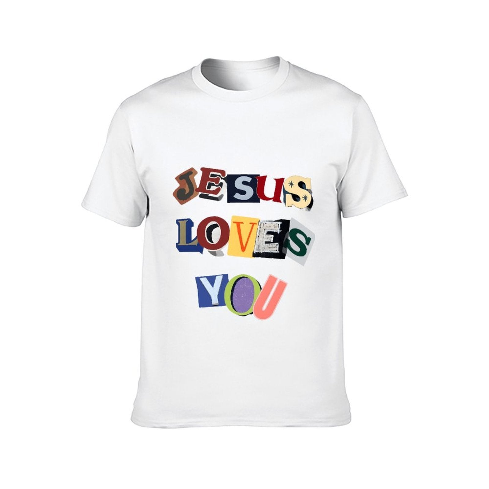 Inkmay Casual Cotton T-shirt Jesus Loves You Colorful Text Art Unisex T-shirtTrueComfort Crisp Print T-Shirt