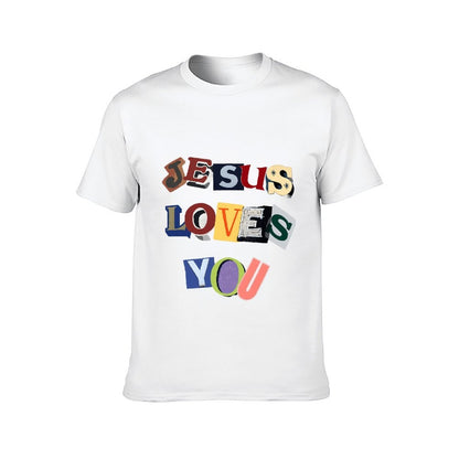 Inkmay Casual Cotton T-shirt Jesus Loves You Colorful Text Art Unisex T-shirtTrueComfort Crisp Print T-Shirt