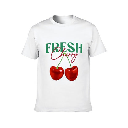 Inkmay Casual Cotton T-shirt Cherry Pattern Prints Fresh And Vibrant Unisex T-shirtBasic Plain T-Shirt
