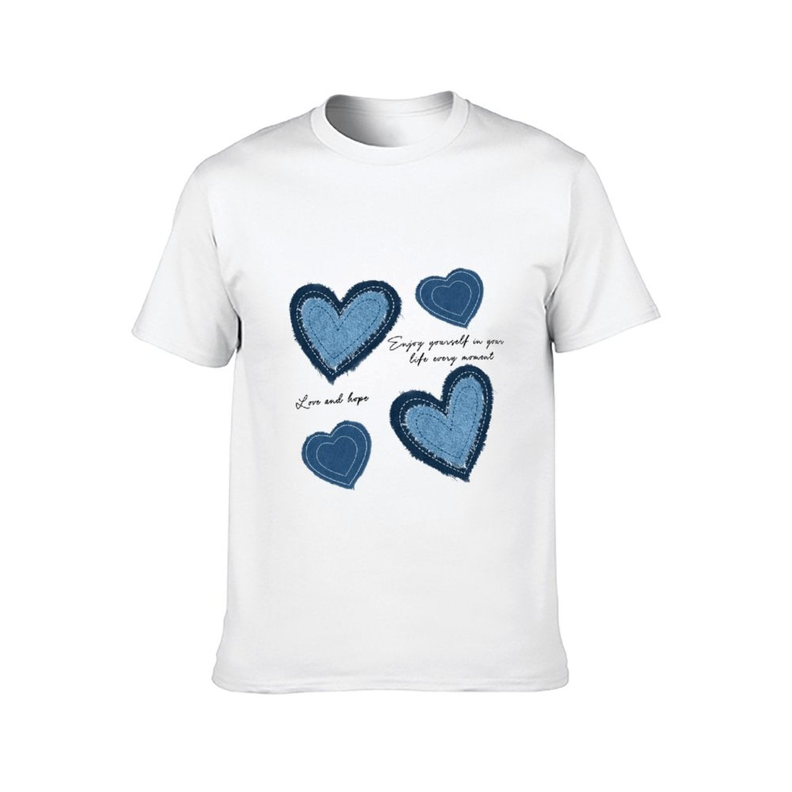 Inkmay Casual Cotton T-shirt Heart Shapes In Denim Style Prints Unisex T-shirtSmoothWear Classic T-Shirt