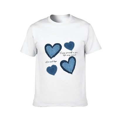 Inkmay Casual Cotton T-shirt Heart Shapes In Denim Style Prints Unisex T-shirtSmoothWear Classic T-Shirt