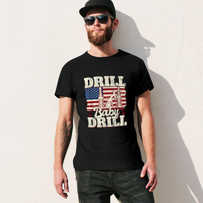Inkmay Casual  Cotton T-shirt Drill Baby Drill Usa Flag Pattern Unisex T-shirtStreetLine Fresh T-Shirt