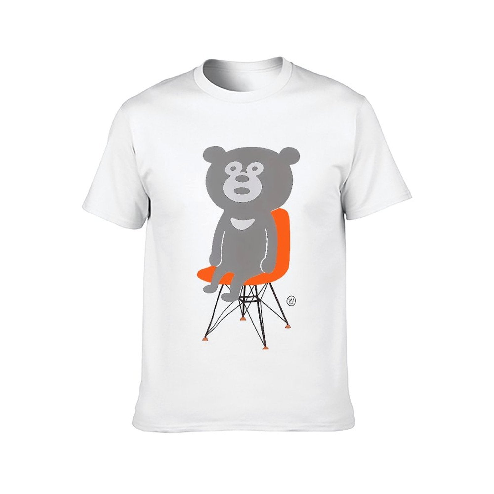 Inkmay Casual Cotton T-shirt Gray Bear Sitting On Orange Chair Unisex T-shirtHigh-Quality Crew Neck T-Shirt