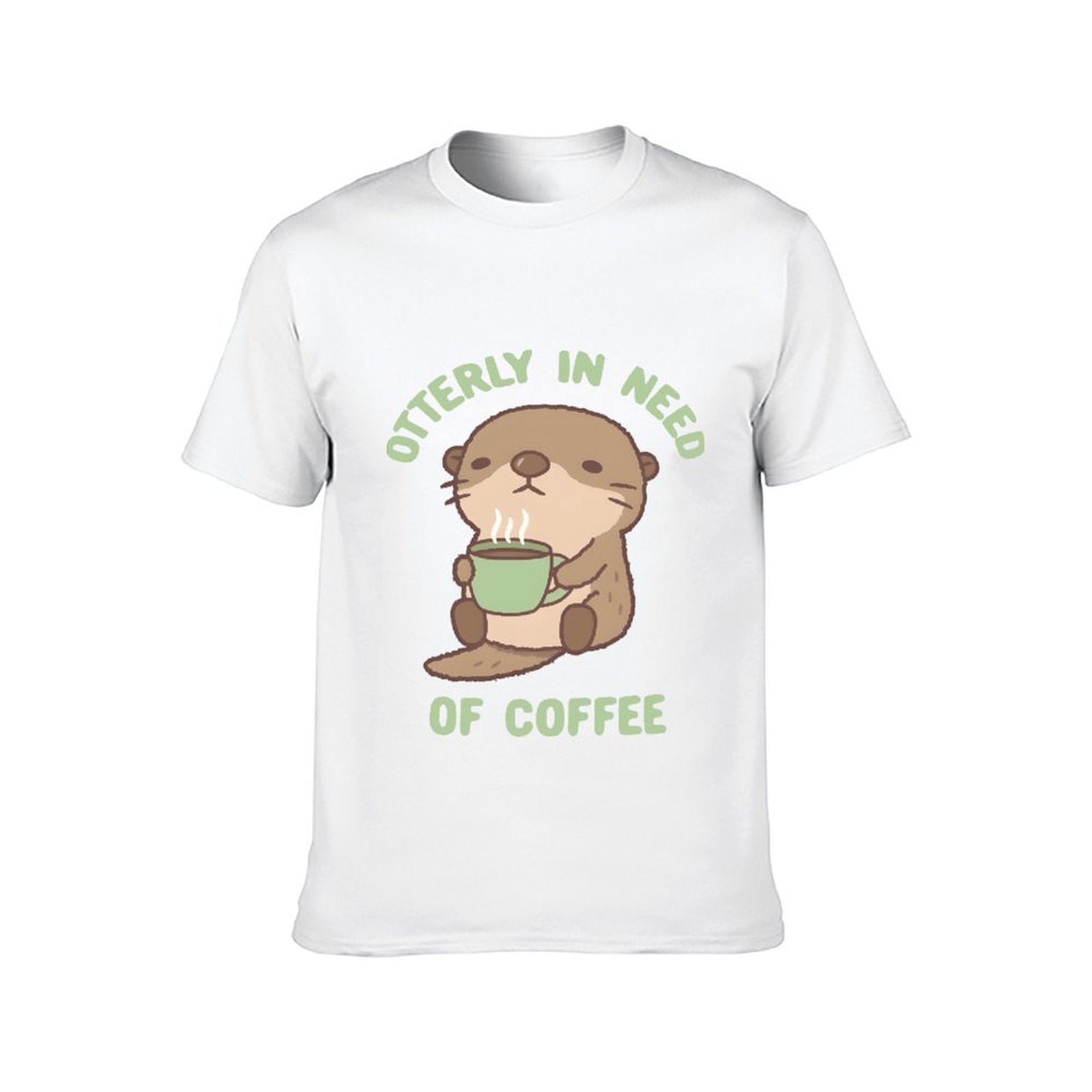 Inkmay Casual  Cotton T-shirt Cute Otter Holding Green Coffee Cup Unisex T-shirtMade-to-Order Essential T-Shirt