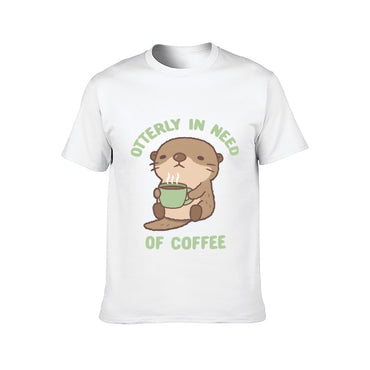 Inkmay Casual  Cotton T-shirt Cute Otter Holding Green Coffee Cup Unisex T-shirtMade-to-Order Essential T-Shirt