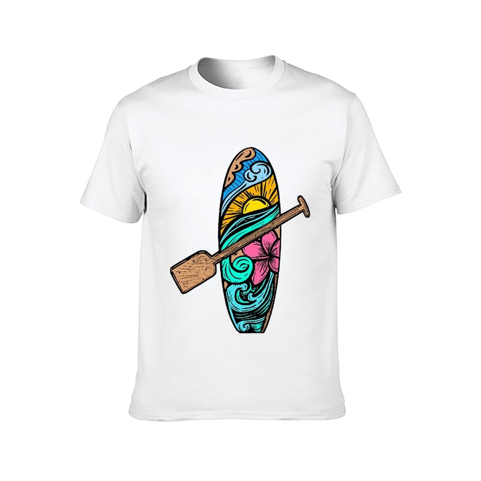Inkmay Casual Cotton T-shirt Surfboard With Colorful Waves And Unisex T-shirtRelaxed Refined T-Shirt