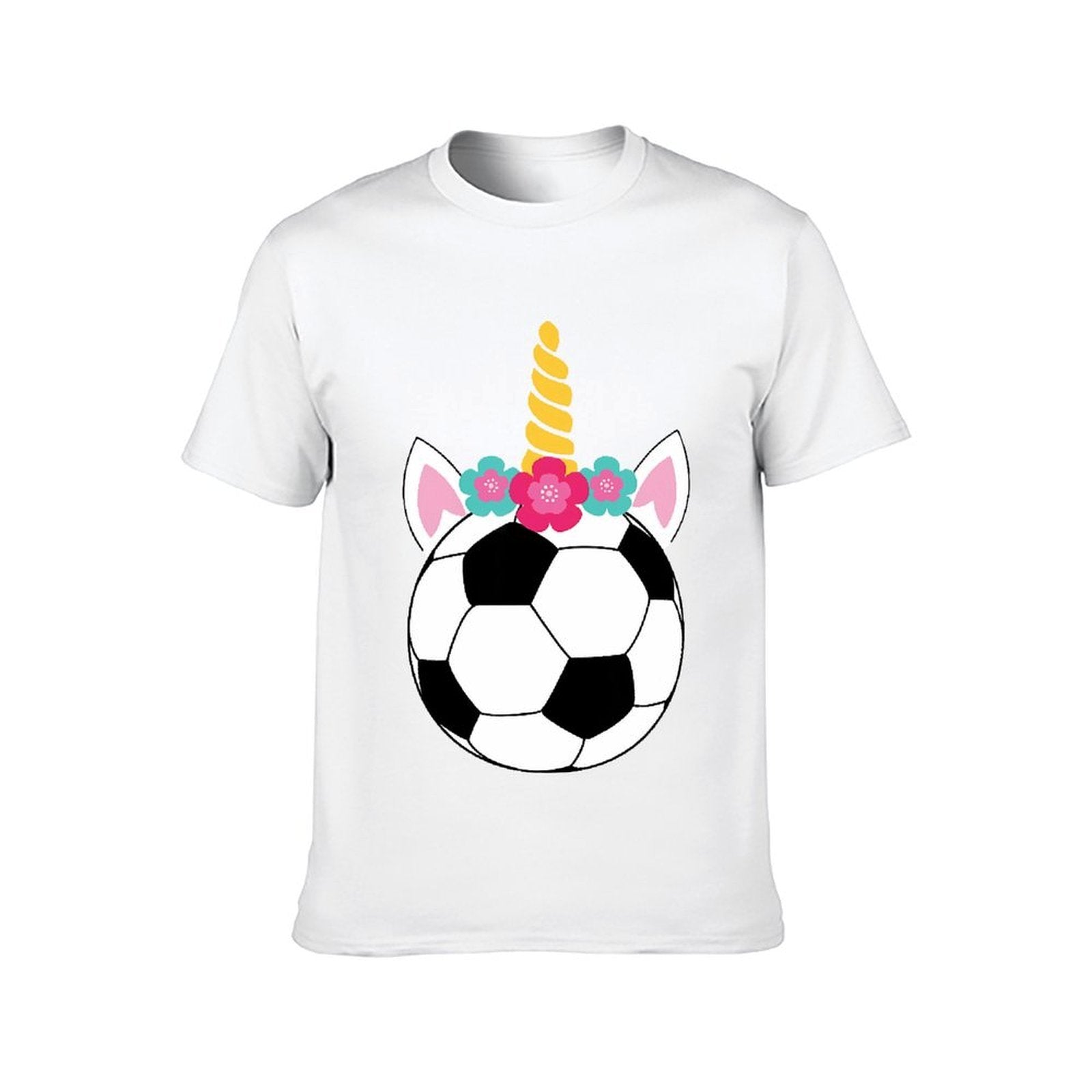Inkmay Casual  Cotton T-shirt Soccer Ball With Unicorn Horn Flowers Unisex T-shirtDaily LooseFit T-Shirt