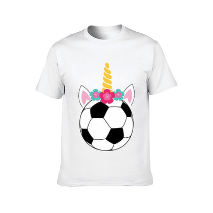 Inkmay Casual  Cotton T-shirt Soccer Ball With Unicorn Horn Flowers Unisex T-shirtDaily LooseFit T-Shirt