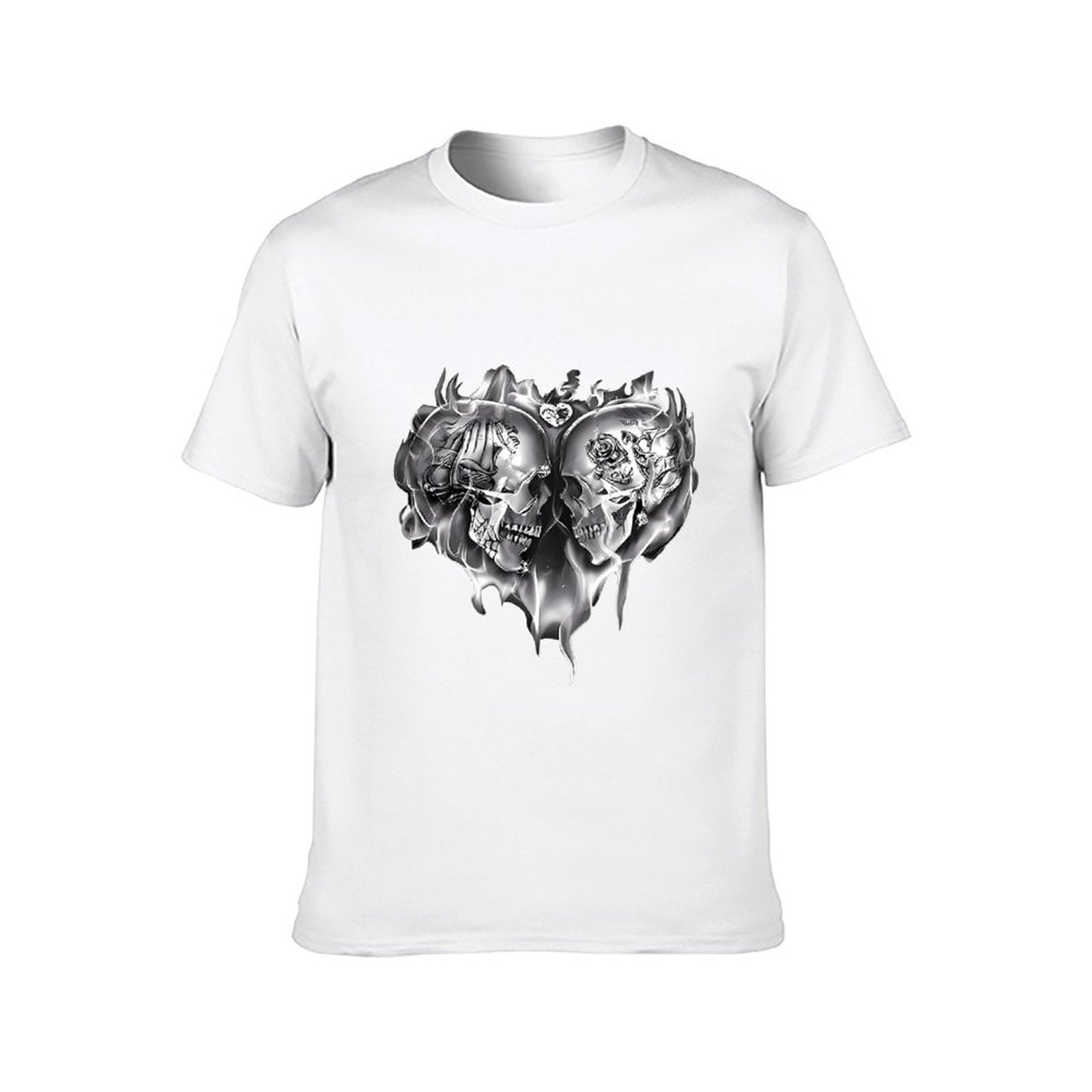 Inkmay Casual Cotton T-shirt Skull Flames Heart Design Art Print Unisex T-shirtSignature Weekend T-Shirt
