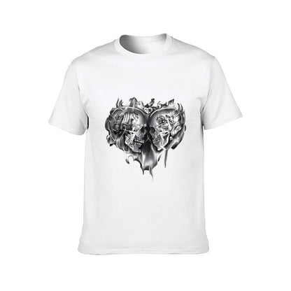 Inkmay Casual Cotton T-shirt Skull Flames Heart Design Art Print Unisex T-shirtSignature Weekend T-Shirt