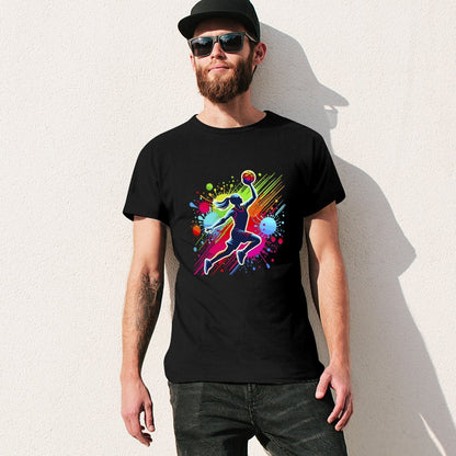 Inkmay Casual  Cotton T-shirt Basketball Player With Colorful Splash Design Unisex T-shirtNeat Smooth T-Shirt