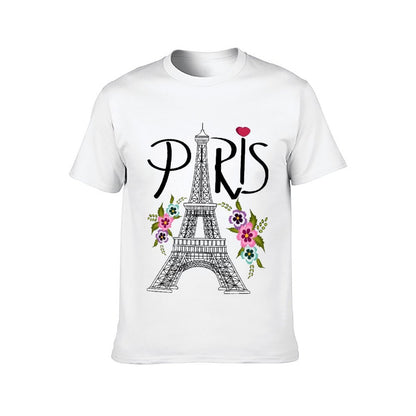 Inkmay Casual Cotton T-shirt Paris Eiffel Tower Floral Design Artwork Unisex T-shirtDailyFit Crisp Print T-Shirt