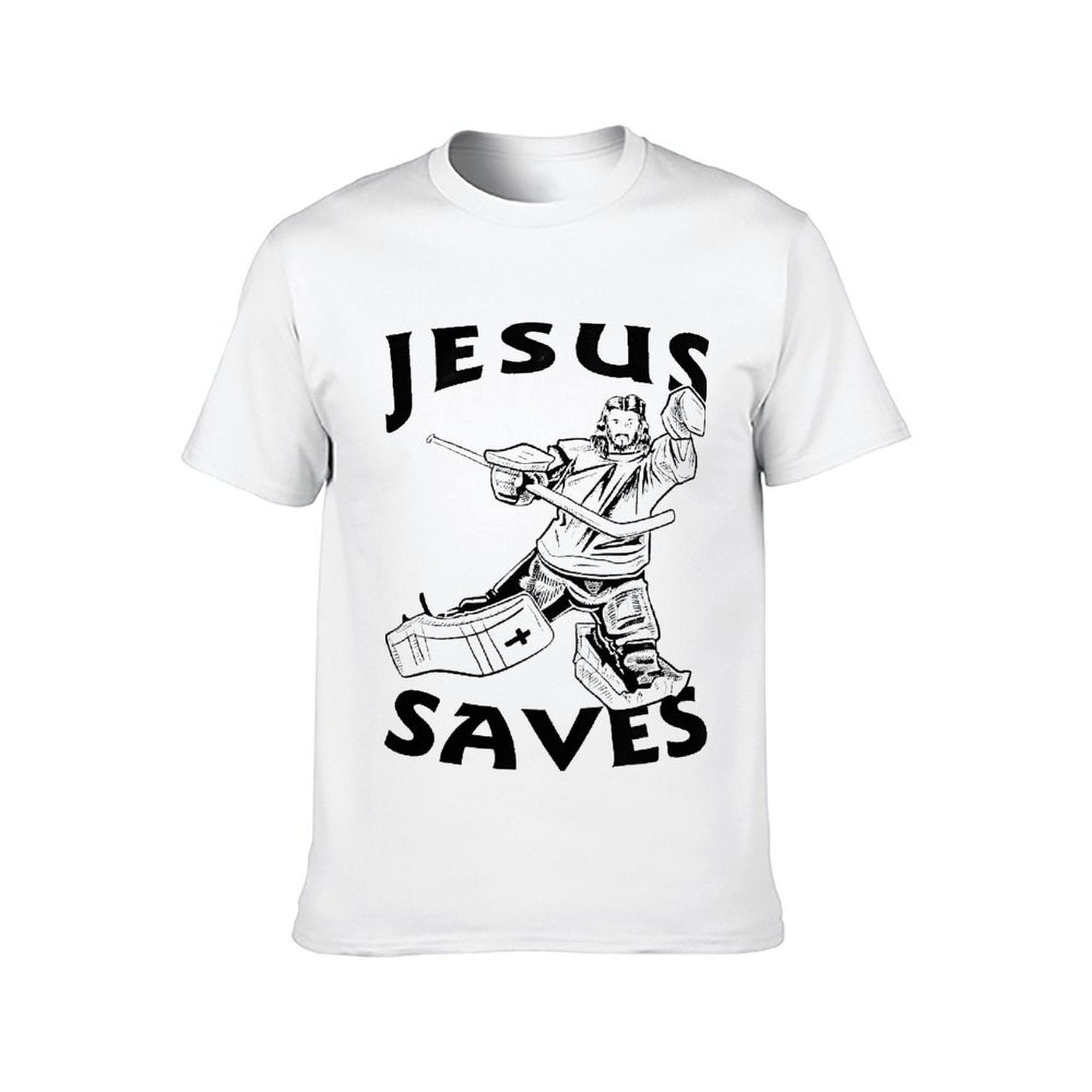 Inkmay Casual Cotton T-shirt Jesus Saves Hockey Goalie Pattern Print Unisex T-shirtClean Edges Outdoor T-Shirt