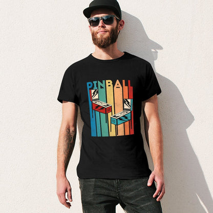 Inkmay Casual  Cotton T-shirt Pinball Machines On Colorful Background Unisex T-shirtSolid On-Demand T-Shirt
