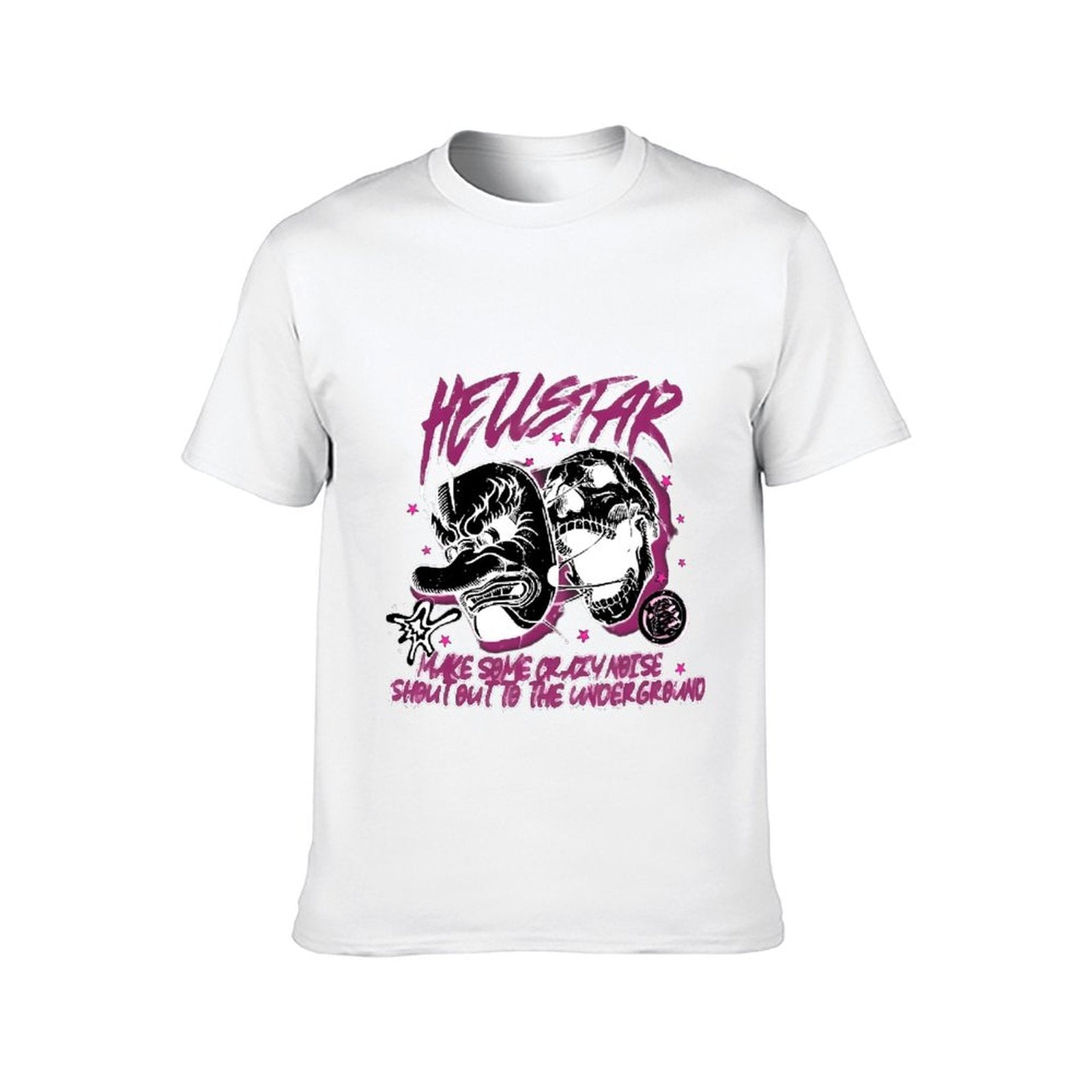 Inkmay Casual Cotton T-shirt Heustar Mask Art With Pink Stars Unisex T-shirtFade-Resistant Sharp T-Shirt