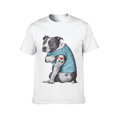 Inkmay Casual  Cotton T-shirt Dog Wears Blue Shirt Tattoo Mom Unisex T-shirtEveryday ClassicStyle T-Shirt