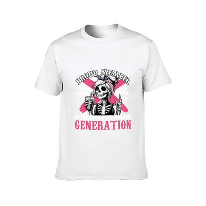 Inkmay Casual Cotton T-shirt Proud Member Skeleton Girl Pink Background Unisex T-shirtStrong V-Neck T-Shirt