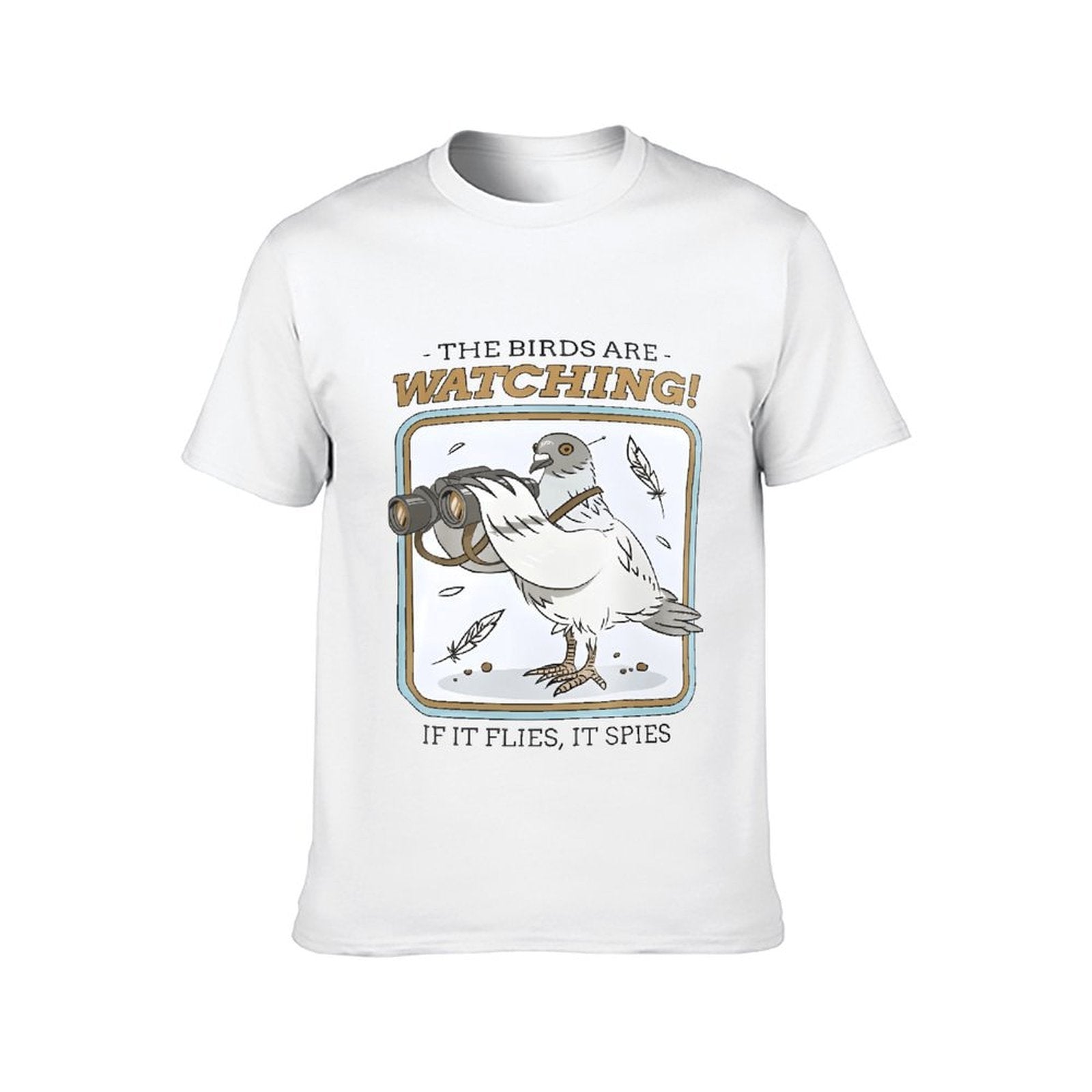 Inkmay Casual  Cotton T-shirt  Pigeon With Binoculars And Catchphrase Print Unisex T-shirtTrueComfort Shrink-Resistant T-Shirt