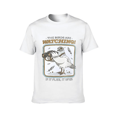 Inkmay Casual  Cotton T-shirt  Pigeon With Binoculars And Catchphrase Print Unisex T-shirtTrueComfort Shrink-Resistant T-Shirt