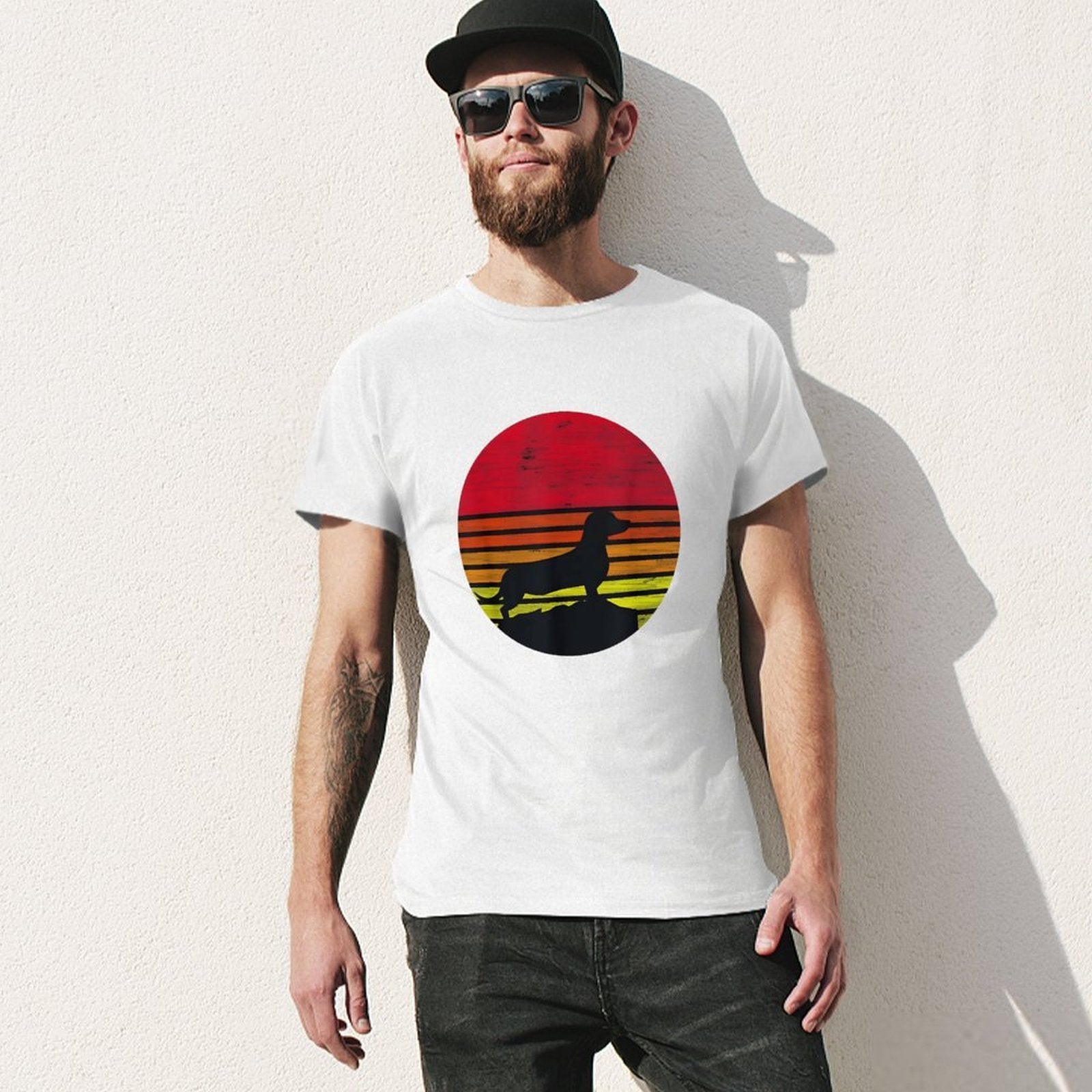 Inkmay Casual  Cotton T-shirt Sunset Silhouette Dog On Beach Scene Unisex T-shirtSport Urban T-Shirt