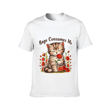 Inkmay Casual  Cotton T-shirt Cute Kitten Among Red Flowers Unisex T-shirtCoreLine StreetStyle T-Shirt