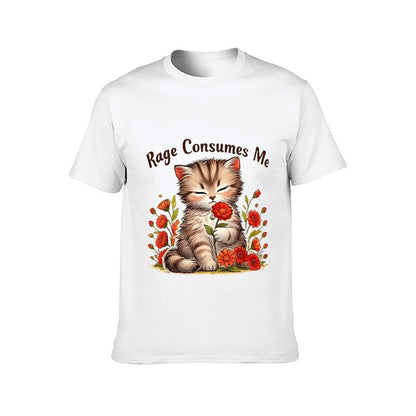 Inkmay Casual  Cotton T-shirt Cute Kitten Among Red Flowers Unisex T-shirtCoreLine StreetStyle T-Shirt