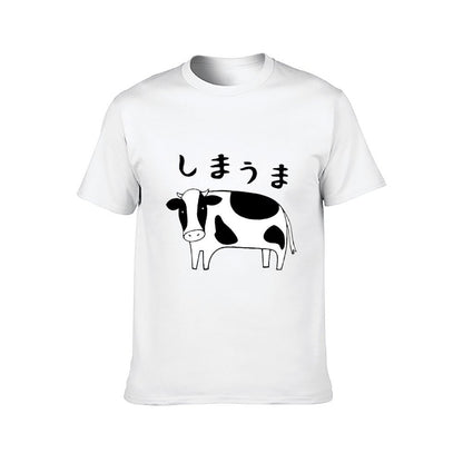 Inkmay Casual Cotton T-shirt Cow Print With Black Spots Unisex T-shirtClassic Design-Your-Own T-Shirt