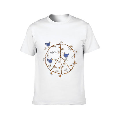 Inkmay Casual Cotton T-shirt Peace Sign With Birds And Branches Unisex T-shirtPureStyle Premium T-Shirt