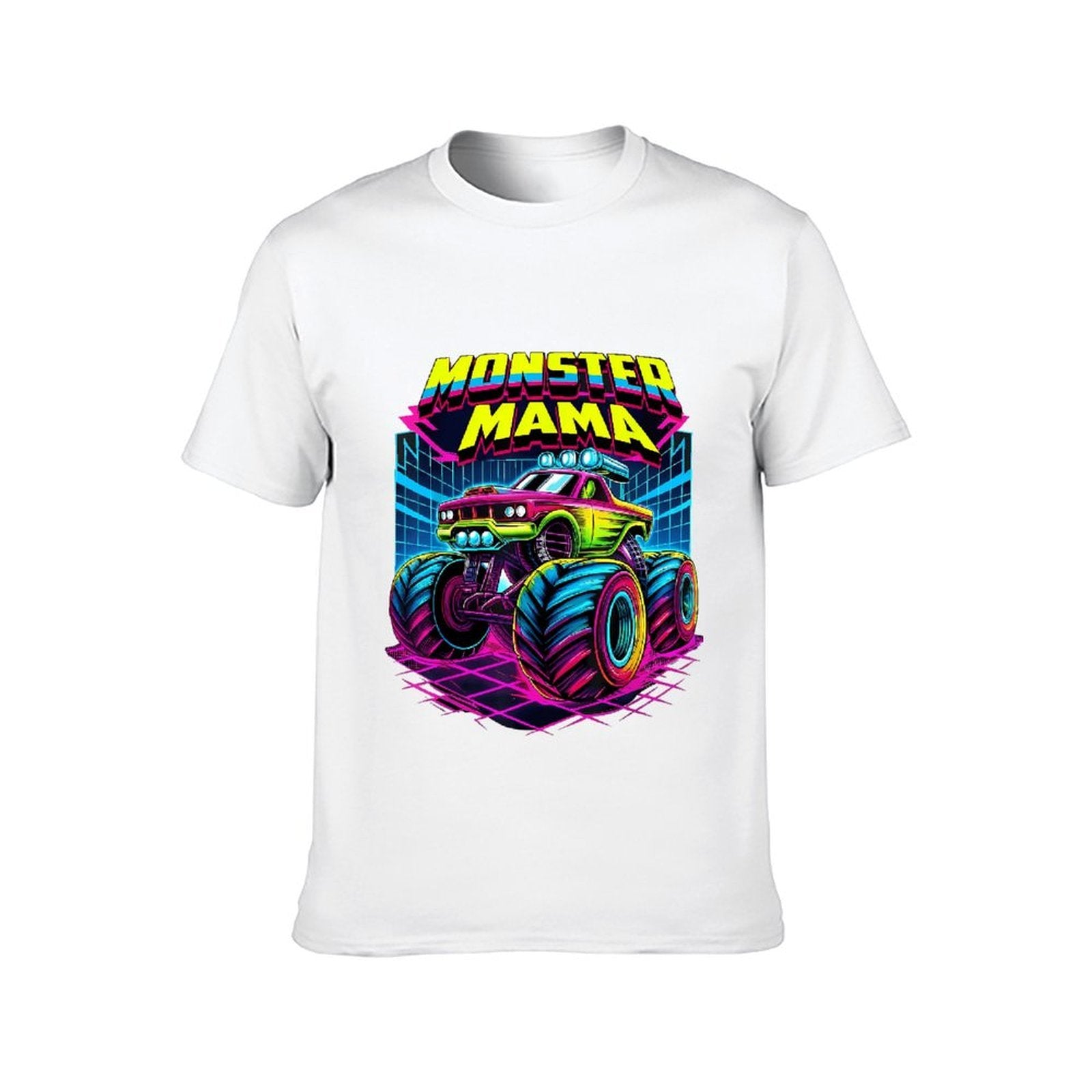 Inkmay Casual Cotton T-shirt Monster Mama Truck With Neon Wheels Unisex T-shirtYearRound ClassicSeries T-Shirt