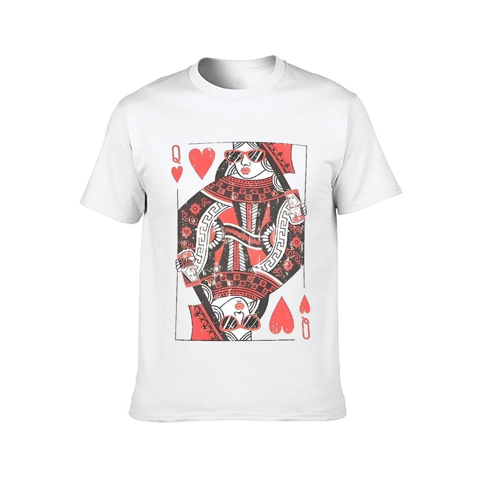Inkmay Casual  Cotton T-shirt Queen Of Hearts Playing Card Design Unisex T-shirtTear-Resistant EasyWear T-Shirt