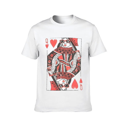 Inkmay Casual  Cotton T-shirt Queen Of Hearts Playing Card Design Unisex T-shirtTear-Resistant EasyWear T-Shirt