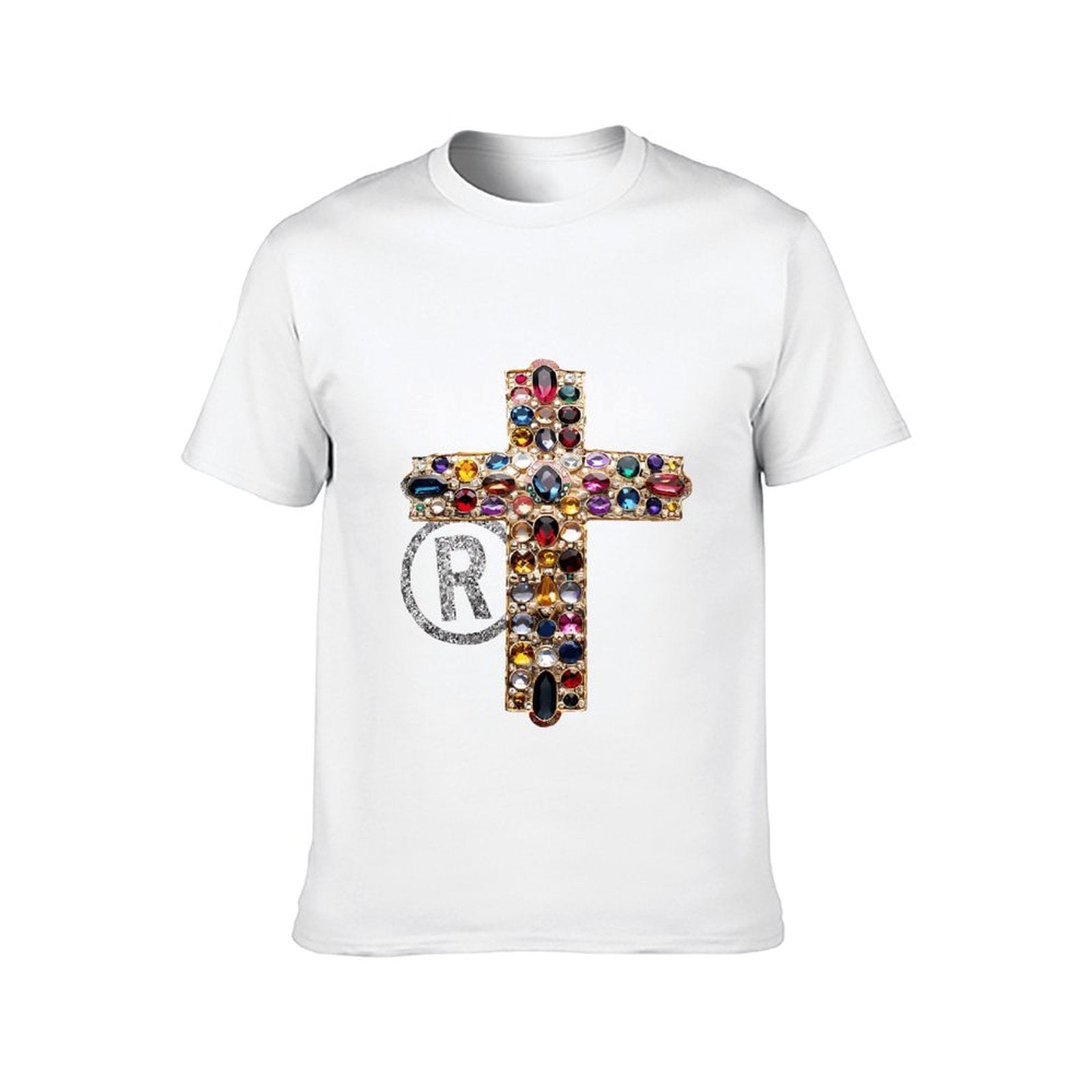 Inkmay Casual Cotton T-shirt Elegant Cross With Gemstones And Rhinestones Unisex T-shirtEco / Sustainable EverydayWear T-Shirt
