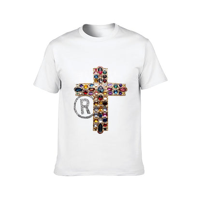 Inkmay Casual Cotton T-shirt Elegant Cross With Gemstones And Rhinestones Unisex T-shirtEco / Sustainable EverydayWear T-Shirt
