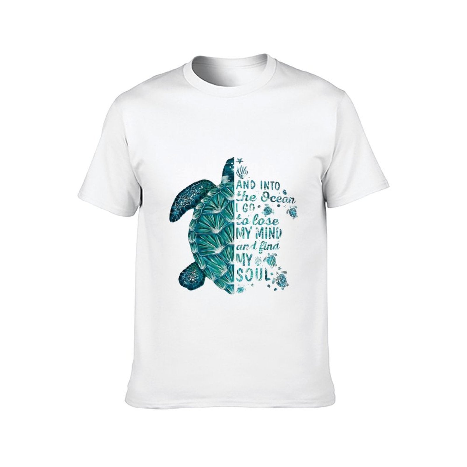 Inkmay Casual Cotton T-shirt Blue Turtle With Glass Beads Unisex T-shirtCrewneck Modern T-Shirt