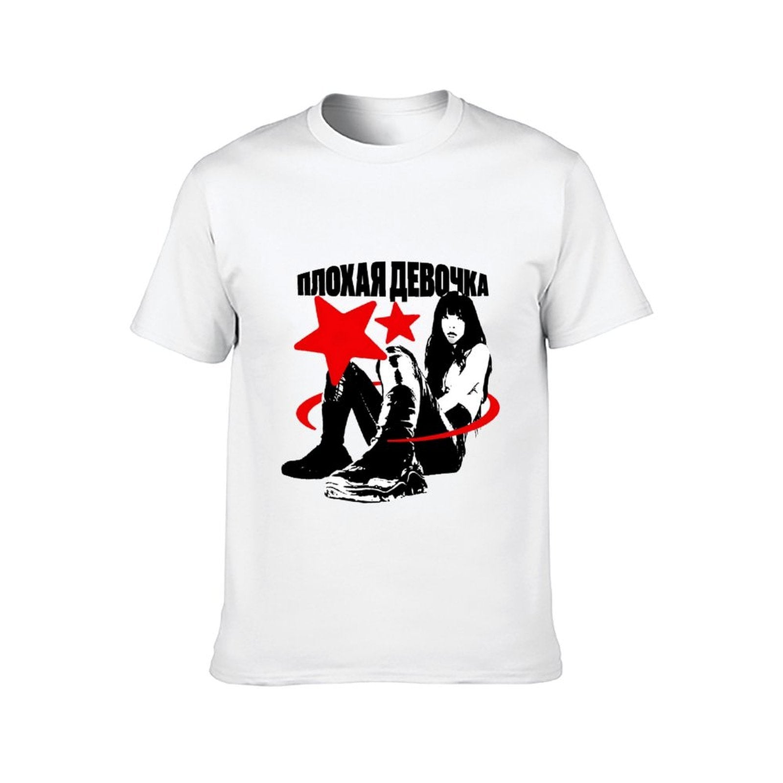 Inkmay Casual Cotton T-shirt Red Stars Over Black Figures Unisex T-shirtSleek EverydayTee T-Shirt