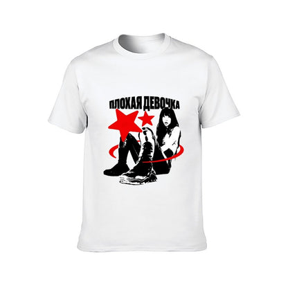 Inkmay Casual Cotton T-shirt Red Stars Over Black Figures Unisex T-shirtSleek EverydayTee T-Shirt