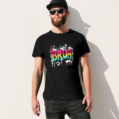 Inkmay Casual  Cotton T-shirt Colorful Graffiti Style Bruh Text Art Unisex T-shirtPrint-Ready Relaxed T-Shirt