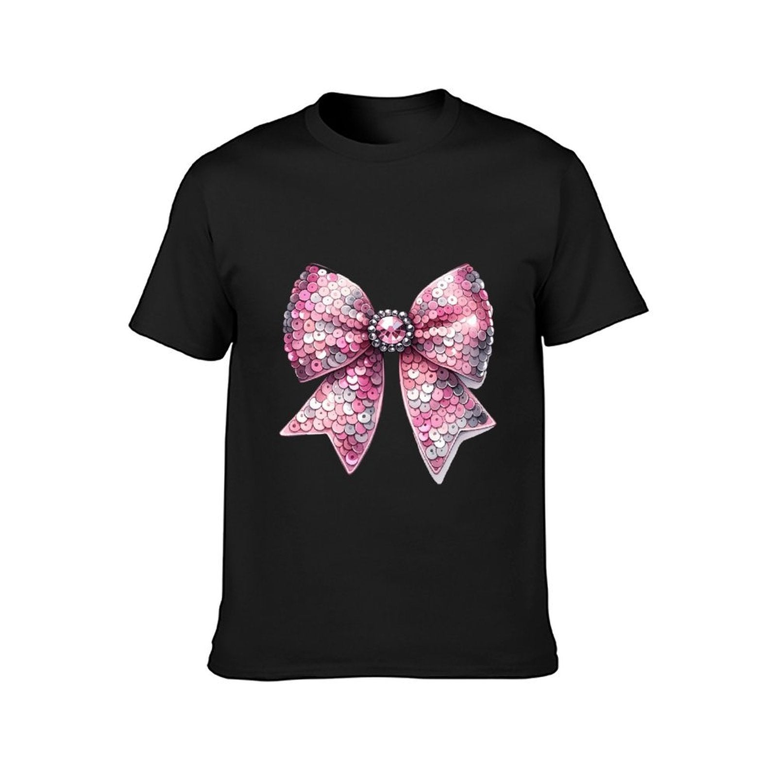 Inkmay Casual Cotton T-shirt Shiny Pink Sequin Bow Design Unisex T-shirtLogo-Ready LooseFit T-Shirt