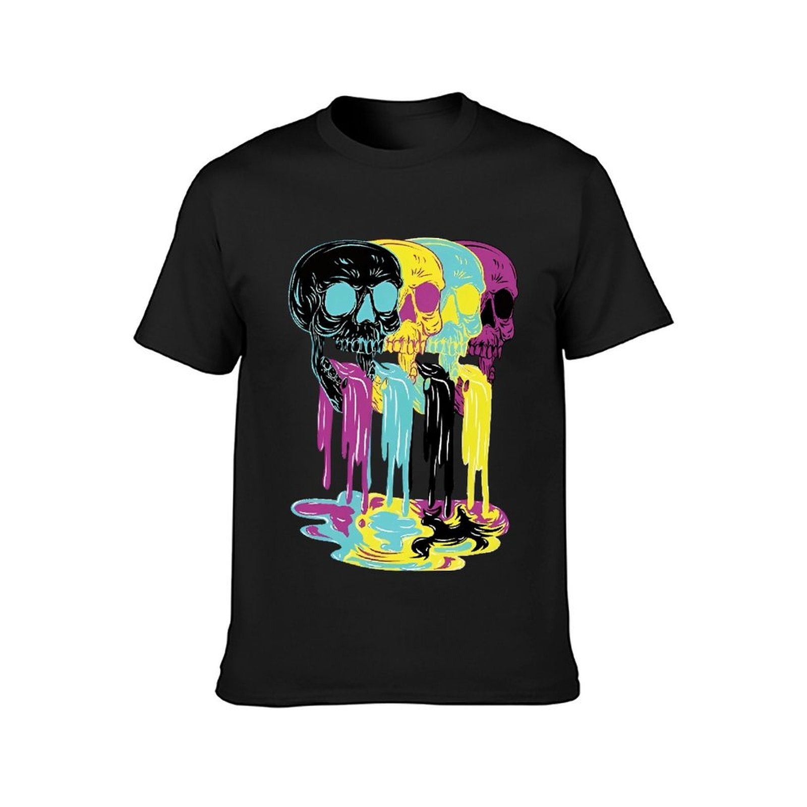 Inkmay Casual Cotton T-shirt Colorful Skulls With Dripping Paint Effects Unisex T-shirtActiveWear ComfortFit T-Shirt