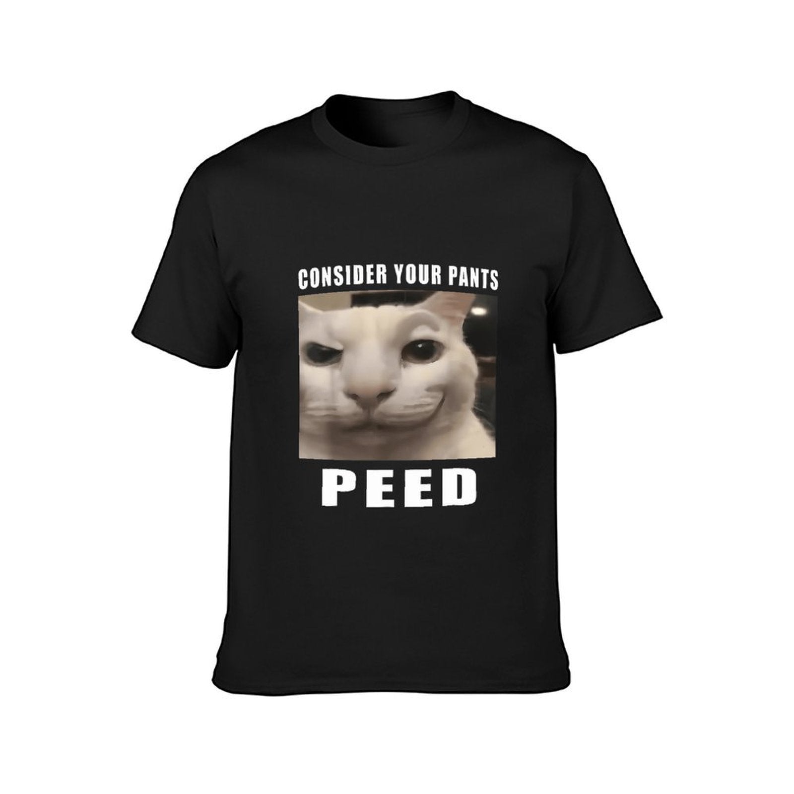 Inkmay Casual Cotton T-shirt White Cat With Expressive Eyes Unisex T-shirtPrint-Ready Solid T-Shirt