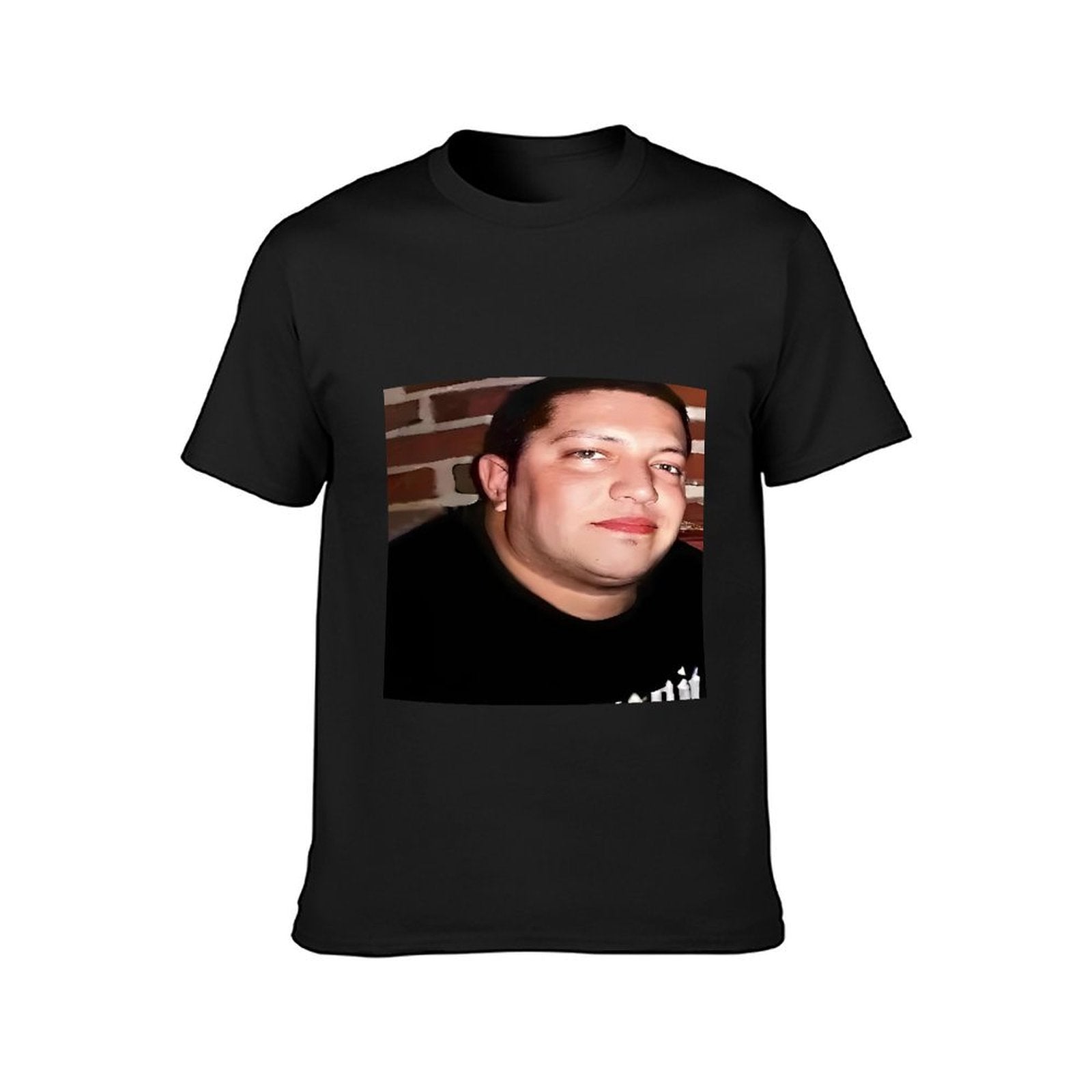 Inkmay Casual Cotton T-shirt Man Wears Black Shirt Against Brick Unisex T-shirtTrueFit Clean Edges T-Shirt