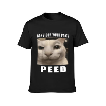 Inkmay Casual  Cotton T-shirt White Cat With Dark Eyes Unisex T-shirtBatch-Printed EverydayTee T-Shirt