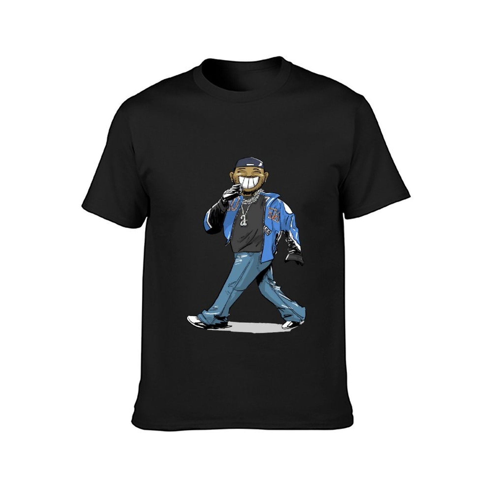 Inkmay Casual Cotton T-shirt Cartoon Character Wearing Blue Jacket Pants Unisex T-shirtStreet Fitted T-Shirt