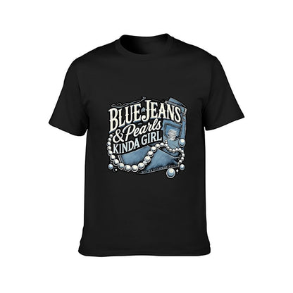 Inkmay Casual  Cotton T-shirt Blue Jeans And Pearls Kinda Unisex T-shirtLong Lasting Minimal T-Shirt
