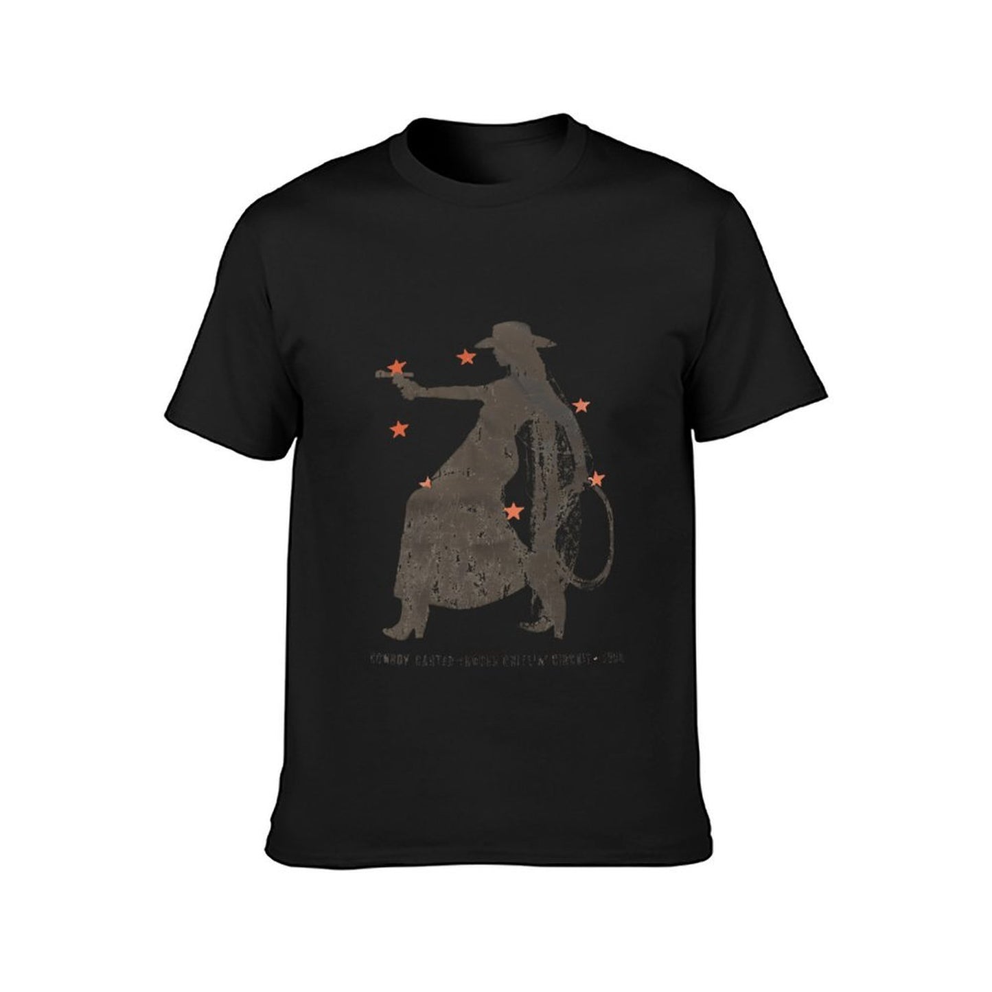 Inkmay Casual Cotton T-shirt Cowboy Silhouette With Orange Floral Accents Unisex T-shirtHeavyweight Fitted T-Shirt