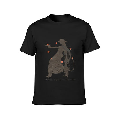 Inkmay Casual Cotton T-shirt Cowboy Silhouette With Orange Floral Accents Unisex T-shirtHeavyweight Fitted T-Shirt