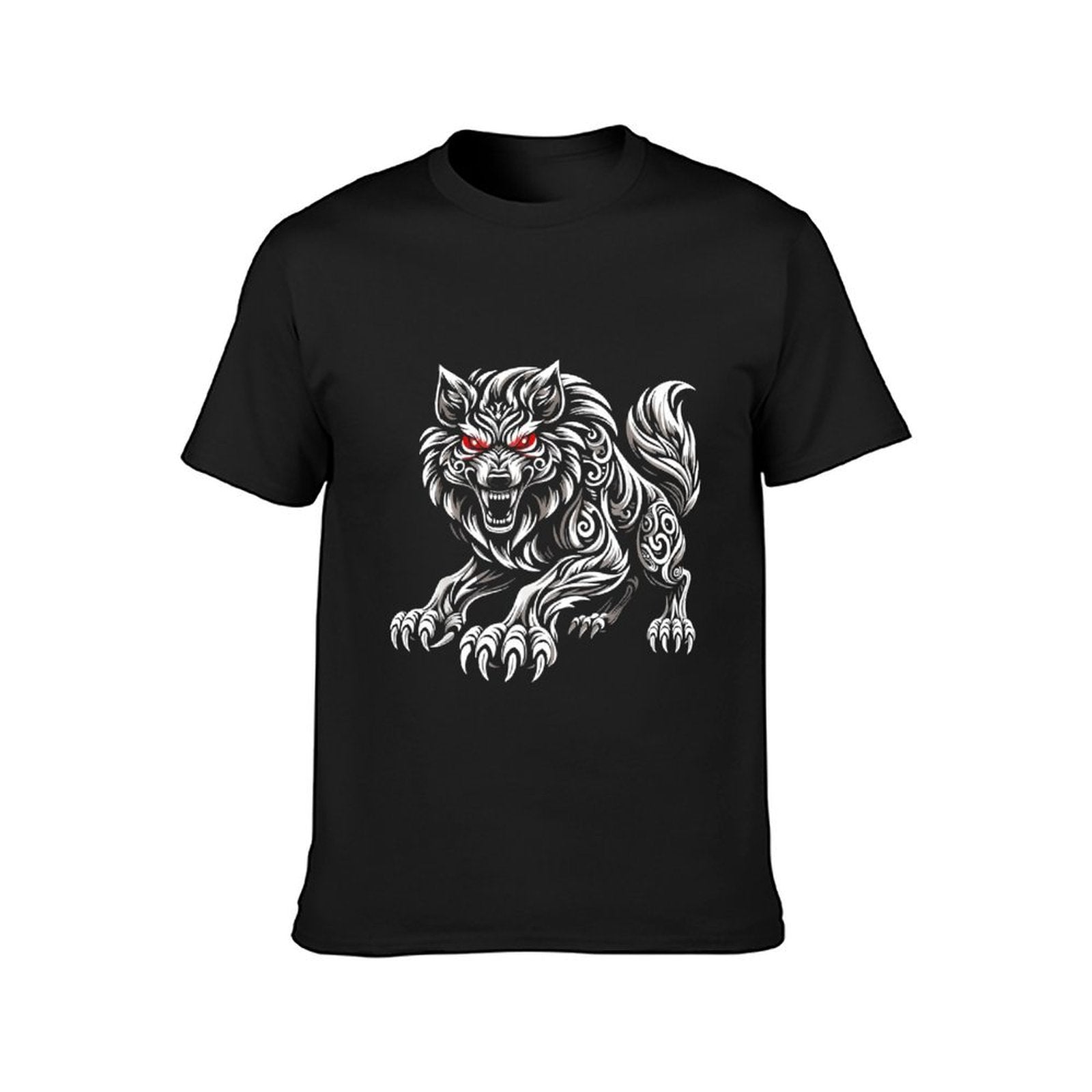 Inkmay Casual  Cotton T-shirt Fierce Wolf Tribal Artwork Design Prints Unisex T-shirtNeutral On-Demand T-Shirt
