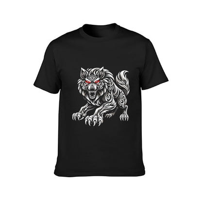 Inkmay Casual  Cotton T-shirt Fierce Wolf Tribal Artwork Design Prints Unisex T-shirtNeutral On-Demand T-Shirt