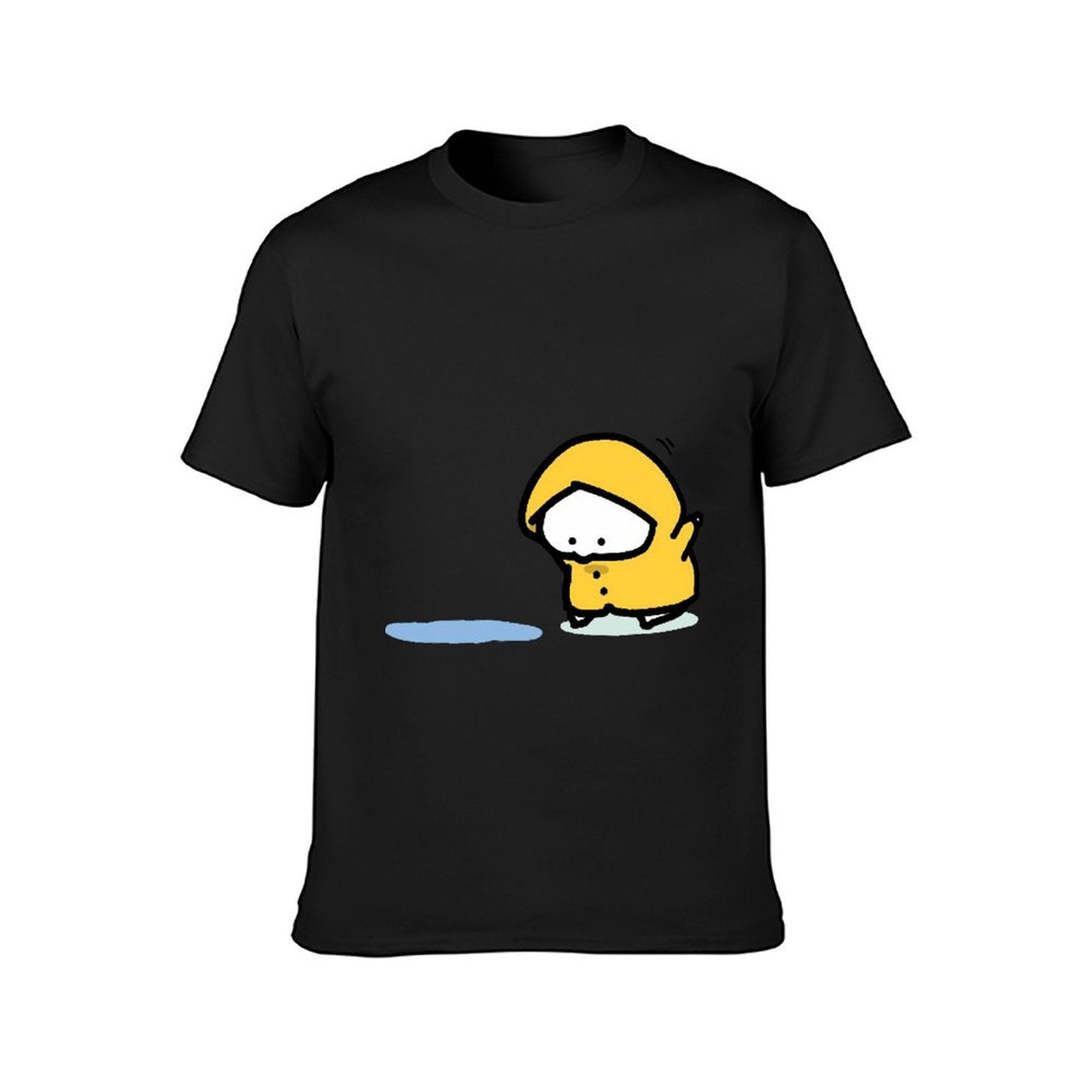 Inkmay Casual Cotton T-shirt Yellow Duck Wearing Raincoat On Black Unisex T-shirtRegular Pure T-Shirt